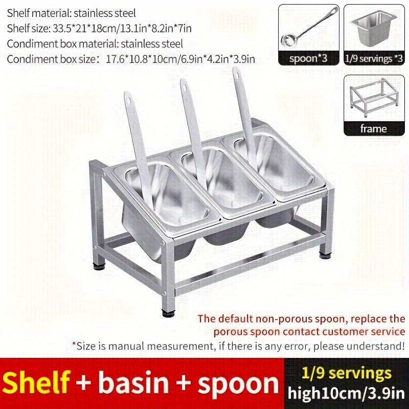 Stainless Steel Spice Organizer with Condiment Containers for Kitchen and Restaurant Use