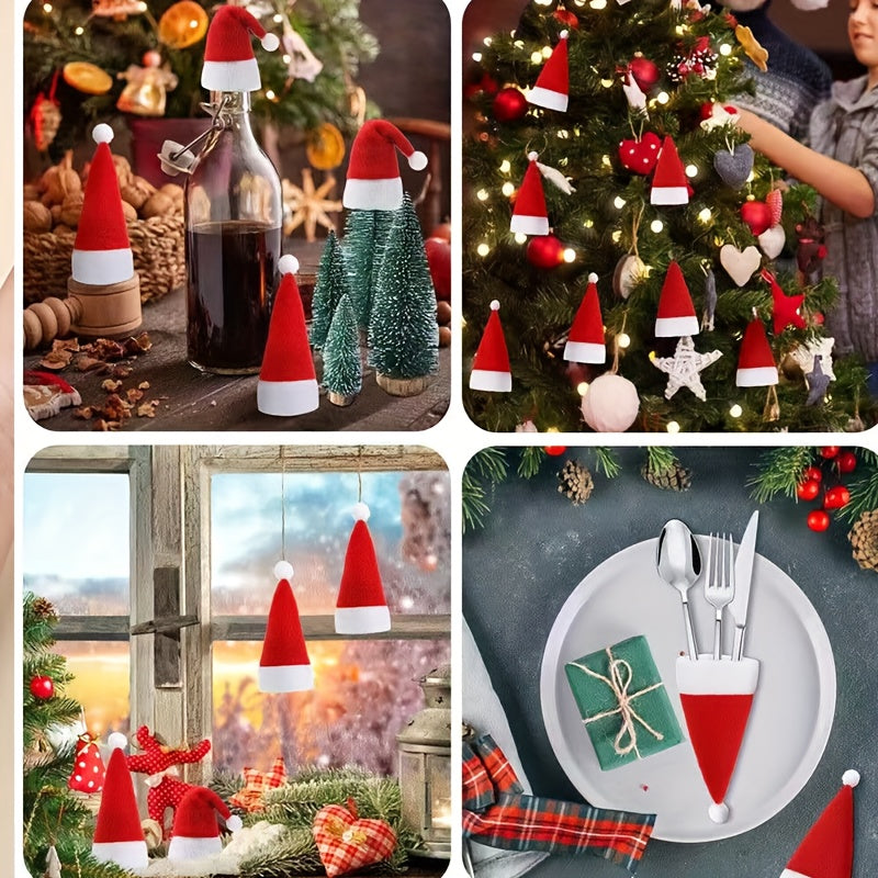 12-Piece Christmas Table Decoration Set with Santa Hat Cutlery Holders and Bottle Toppers Festive Party Decor