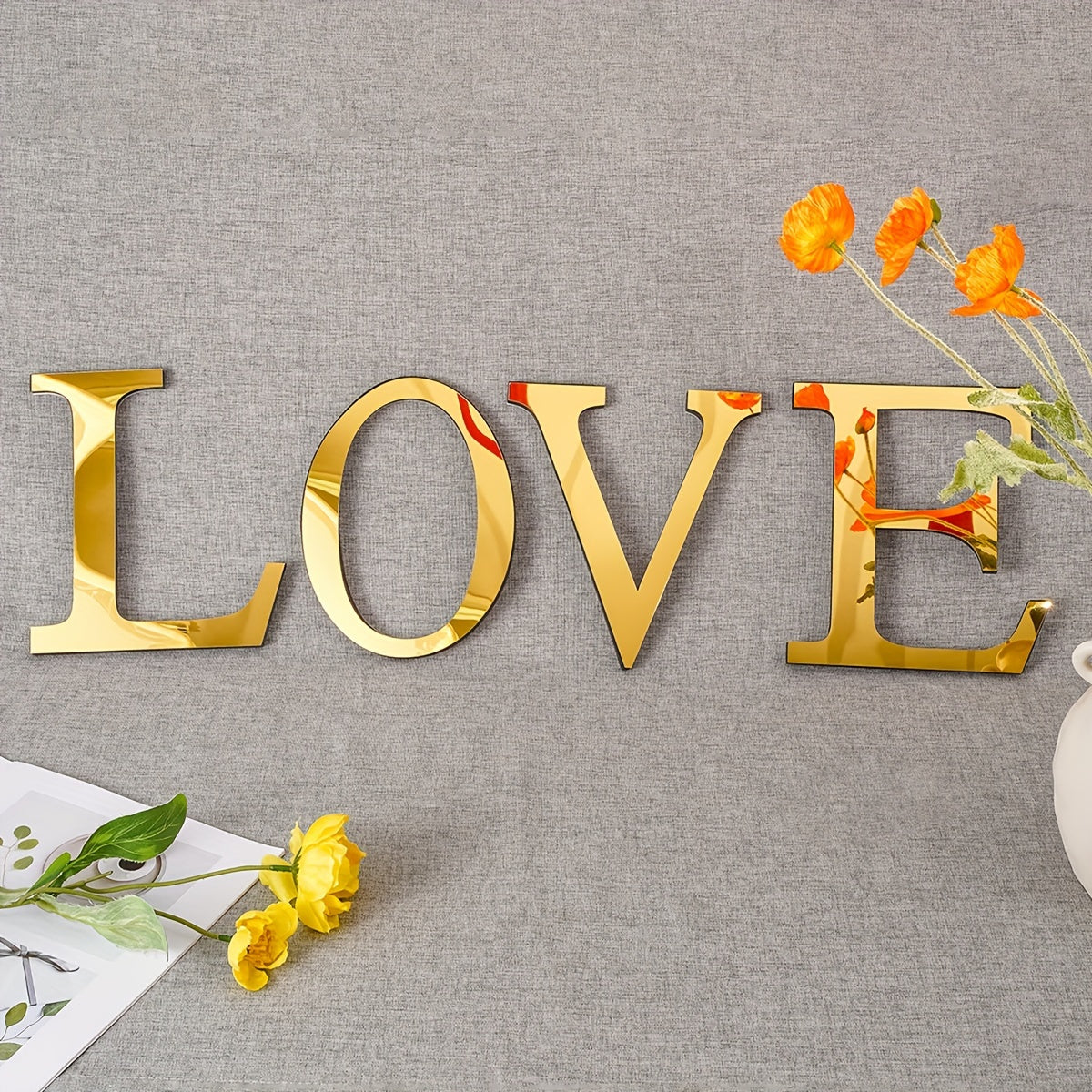 3D Acrylic Mirror Wall Decals Alphabet Stickers Gold Silver Self-Adhesive Modern Home Decor