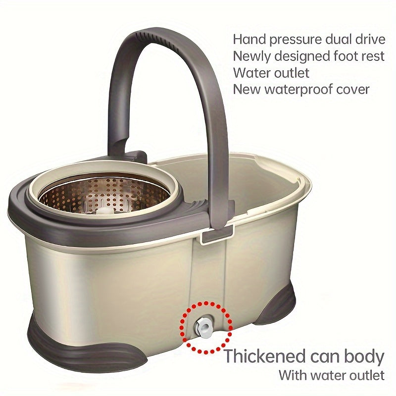 Conjunto de cubo de fregona giratoria automática con cabezales de repuesto para suelos de madera