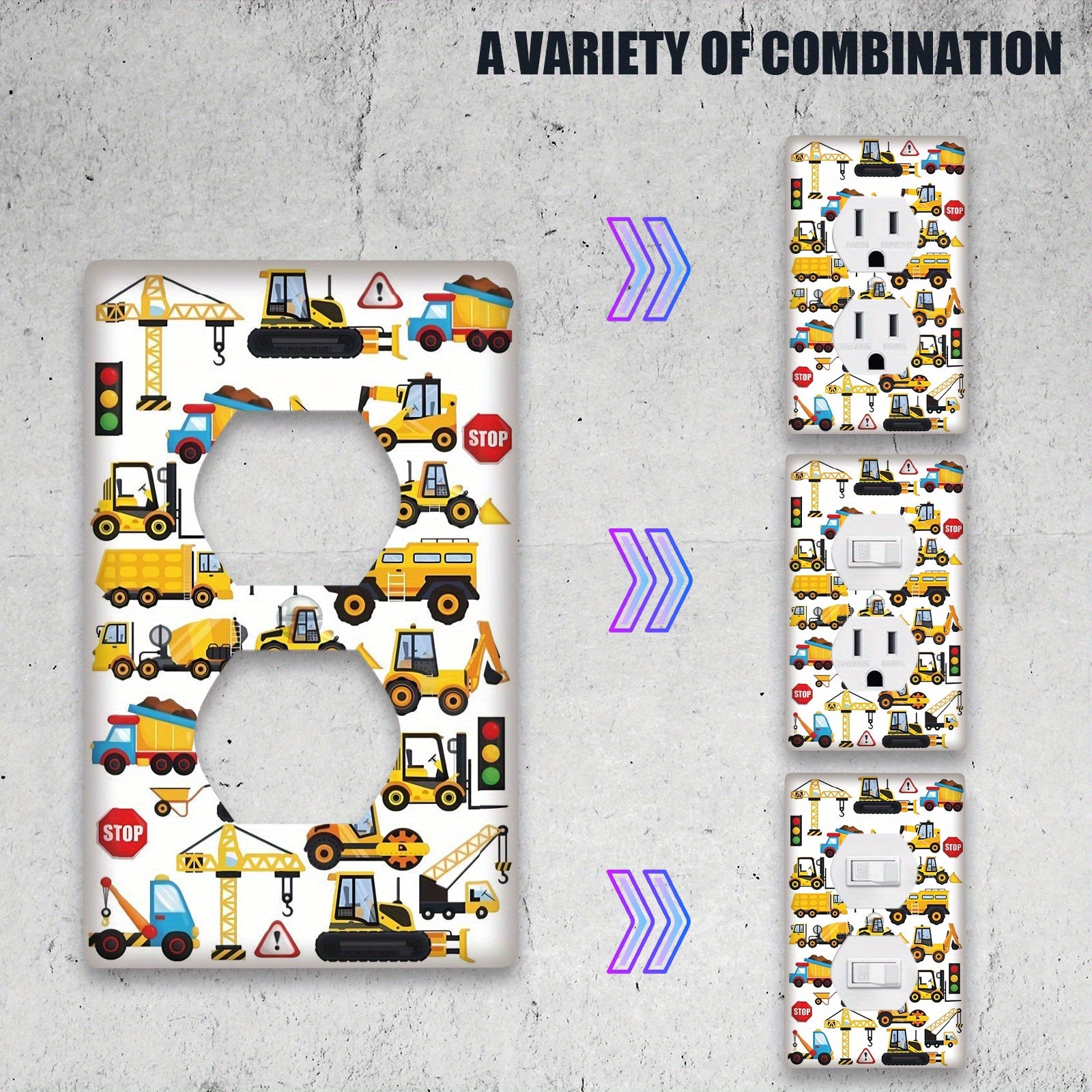 Cubierta de interruptor de luz de vehículo de construcción de dibujos animados para habitaciones infantiles, cocinas, oficinas