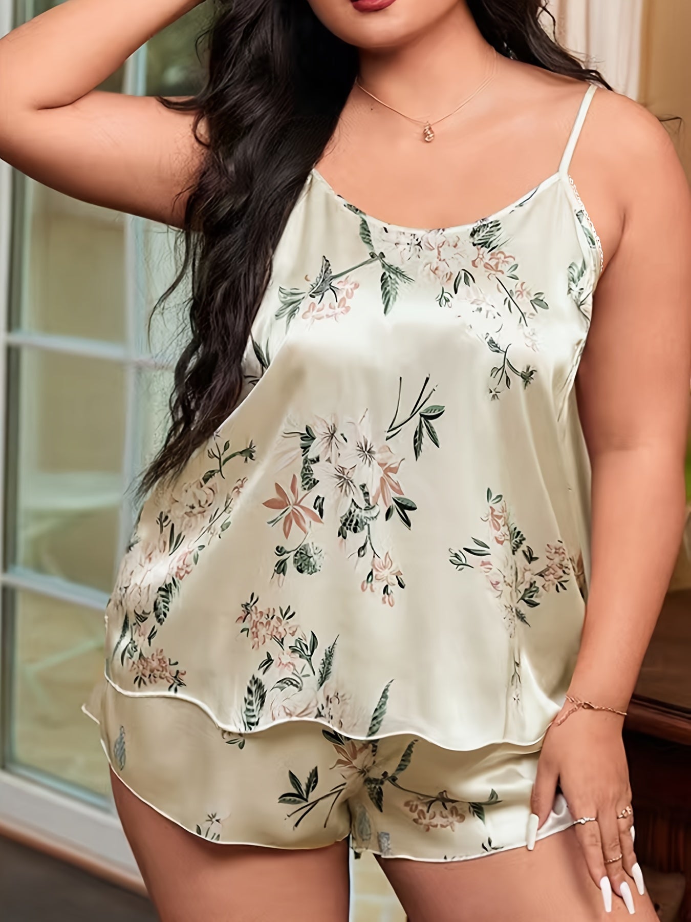 Женский комплект пижамы из сатина с цветочным принтом и шортами-каму, домашняя одежда