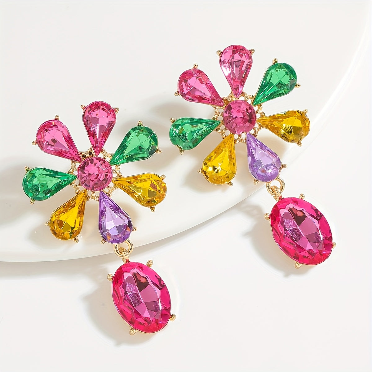 Women's Rhinestone Flower and Teardrop Earrings Alloy Stainless Steel Jewelry for Valentine's Day and Festive Occasions