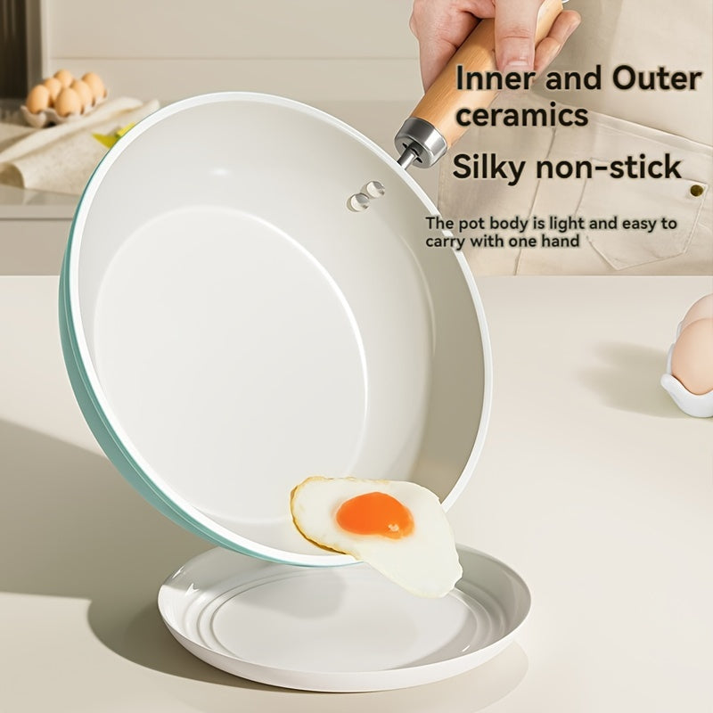 Non-Stick Ceramic Frying Pan Skillet with Cast Iron Handle for Induction Gas Stoves