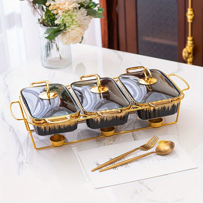 Ceramic Baking Dish Set with Handles 3 Compartments for Soups and Heating