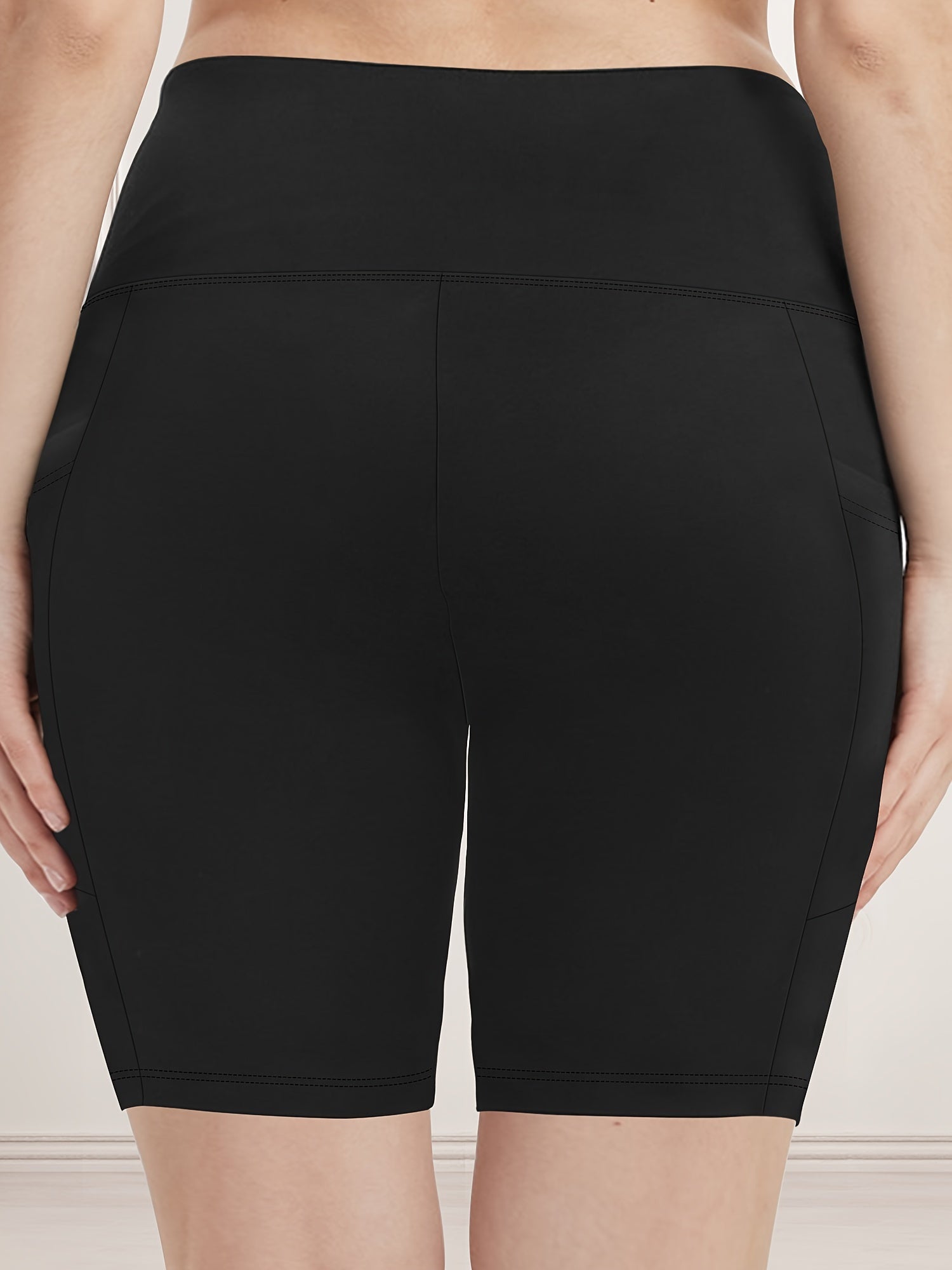 Plus Size High-Waisted Yoga Shorts Olive Green Stretchy Nylon Pockets