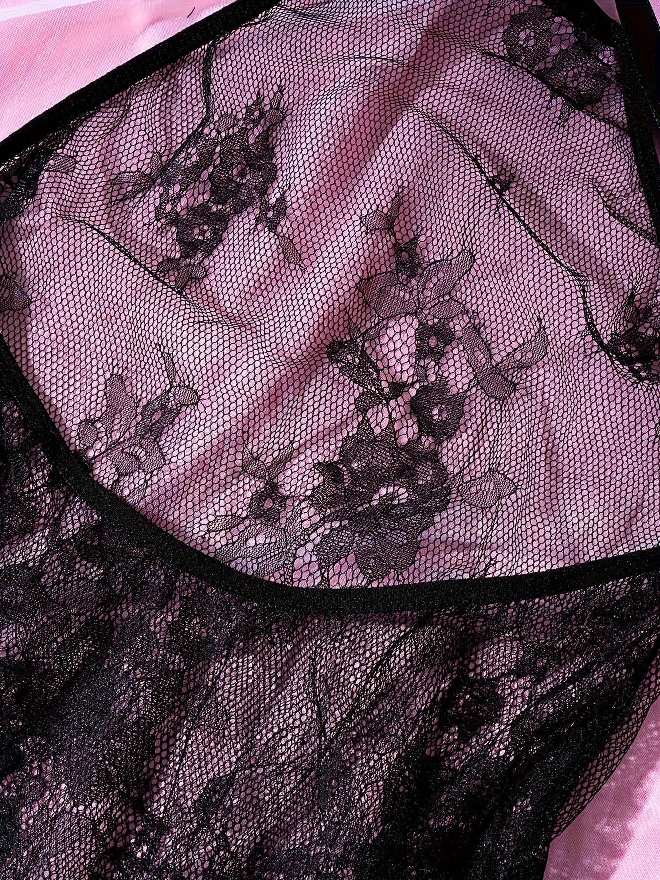 Women's Lace Halter Babydoll Dress with Thong Semi-Sheer Stretch Fabric