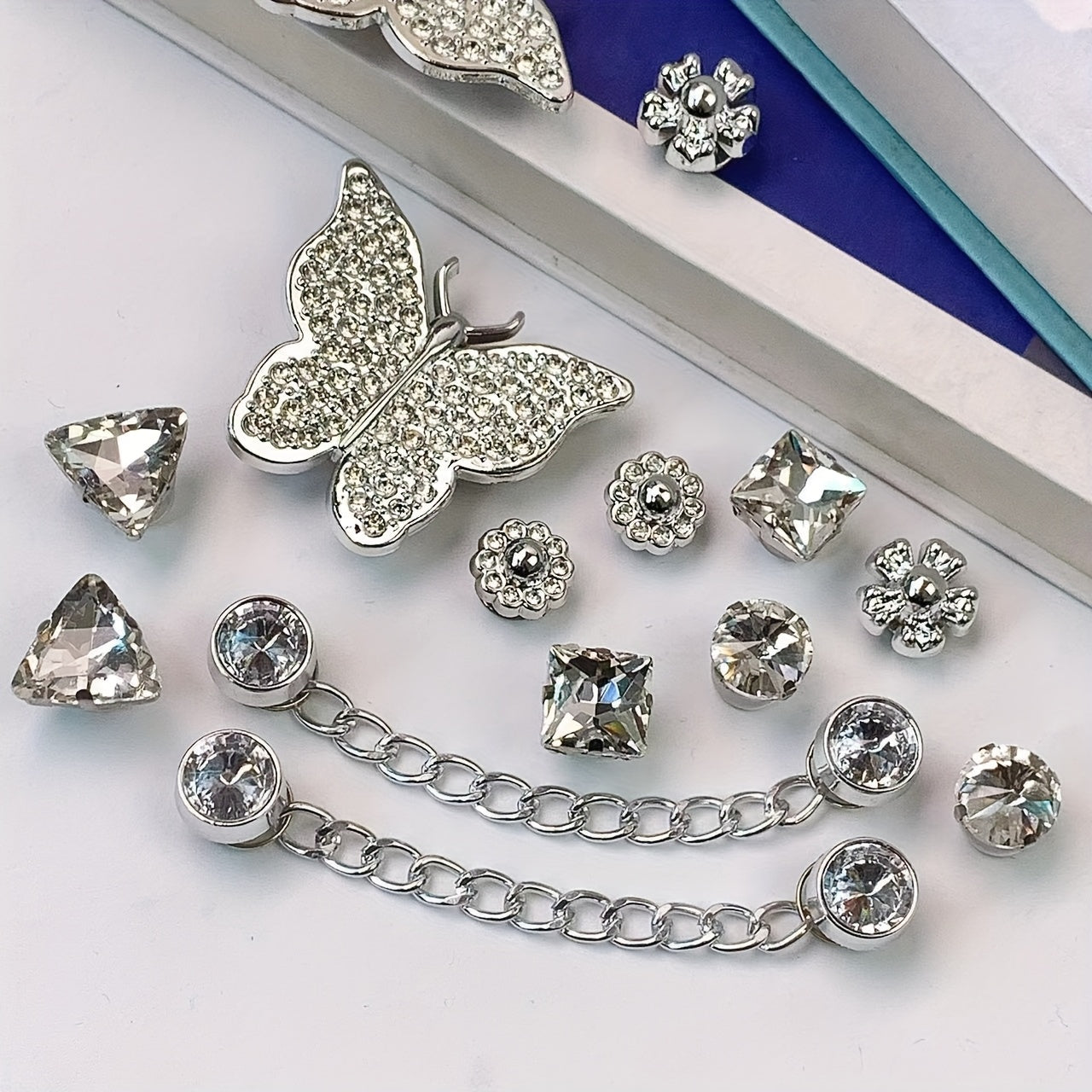 Women's Silver Butterfly Shoe Accessories Set with Chains and Decorations