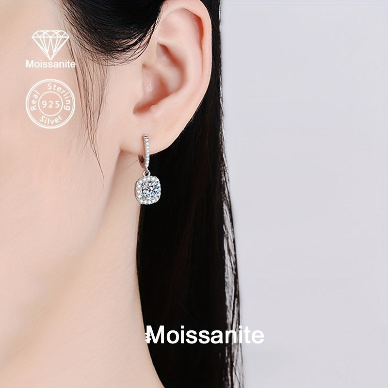 White Moissanite Drop Earrings 1 Carat Sterling Silver Square Pendant Jewelry