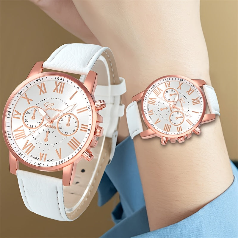 Fashion Quartz Watch Set 10pcs Zinc Alloy Case PU Leather Strap Non-Rechargeable Battery