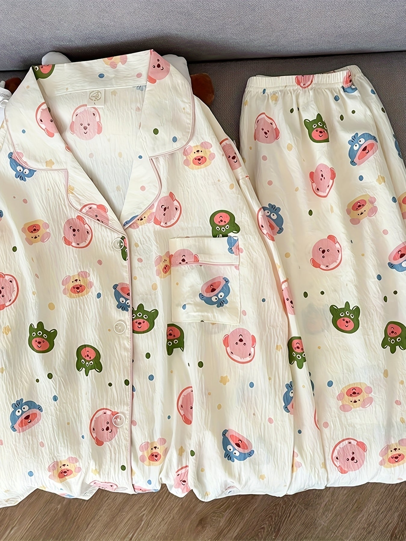 Women's Summer Sleepwear Long Sleeve Pants Plus Size Cartoon Home Suit