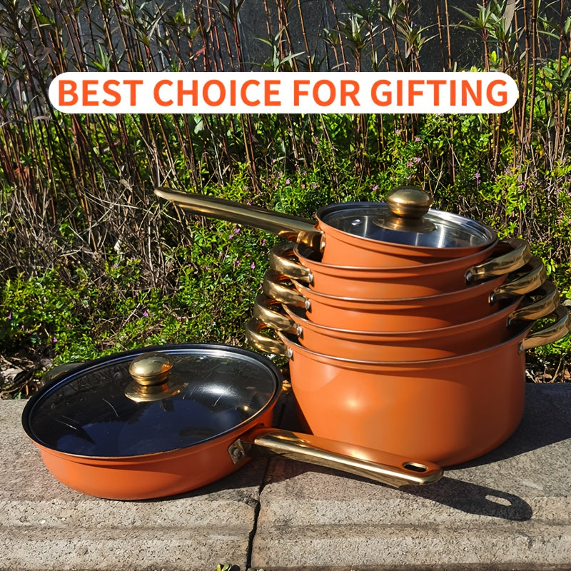 Durable Stainless Steel Cookware Set with Non-Stick Soup Pot Frying Pan