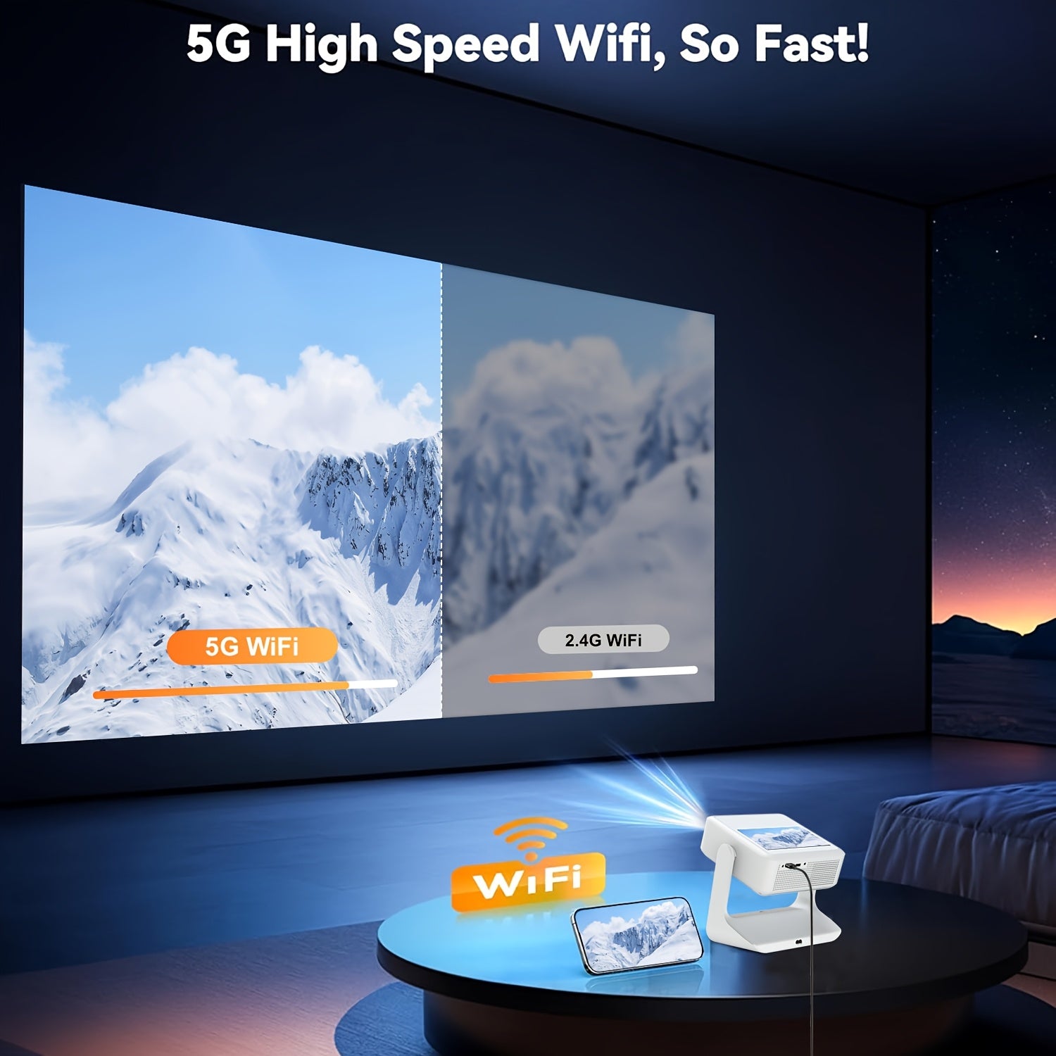 4K Home Theater Projector with WiFi 6, Wireless 5.2, 180° Rotation