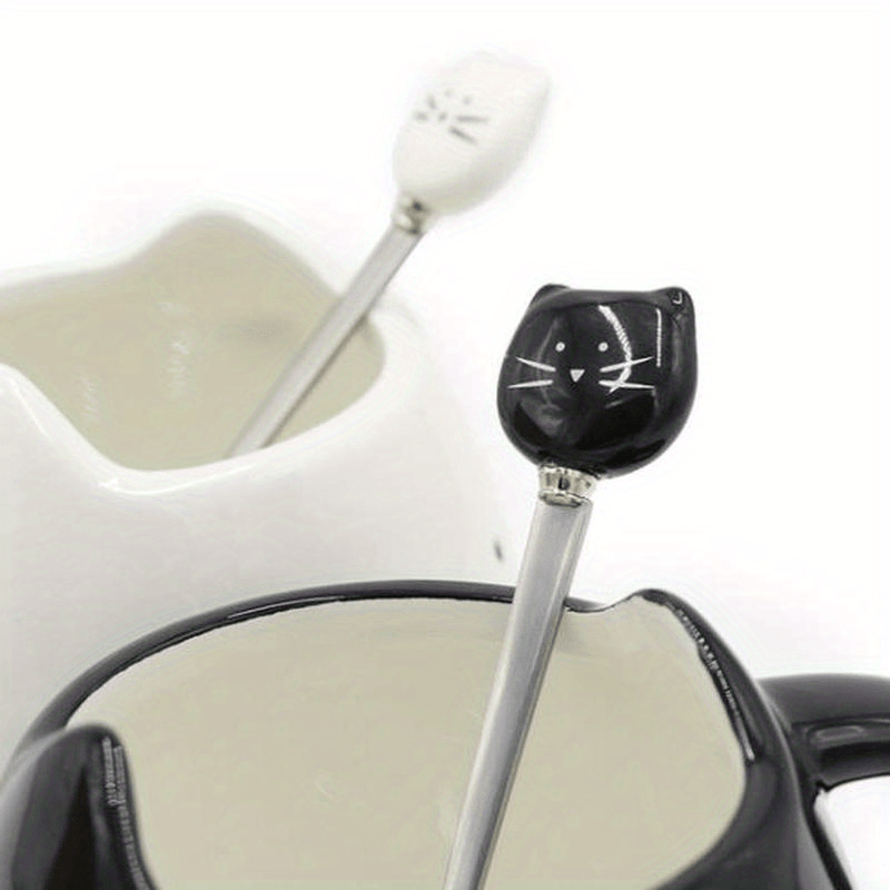 Ceramic Cat Spoon Stainless Steel Kitchen Utensil for Ice Cream Tea Soup Set of 1 or 2