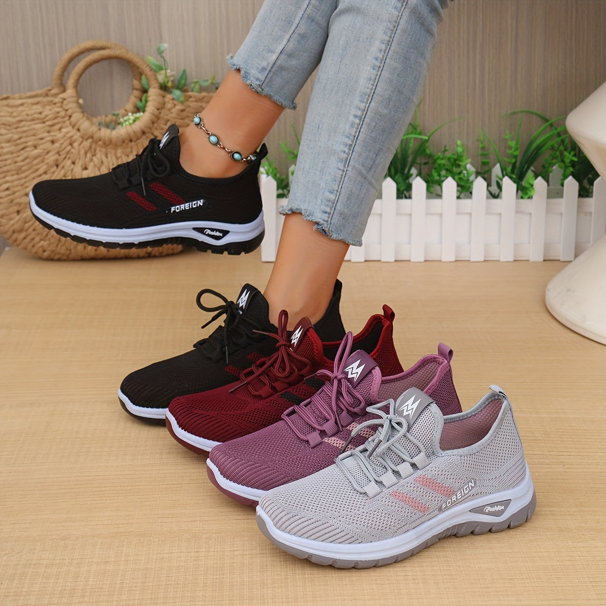 Women’s Casual Running Shoes White Pink Breathable Non-Slip