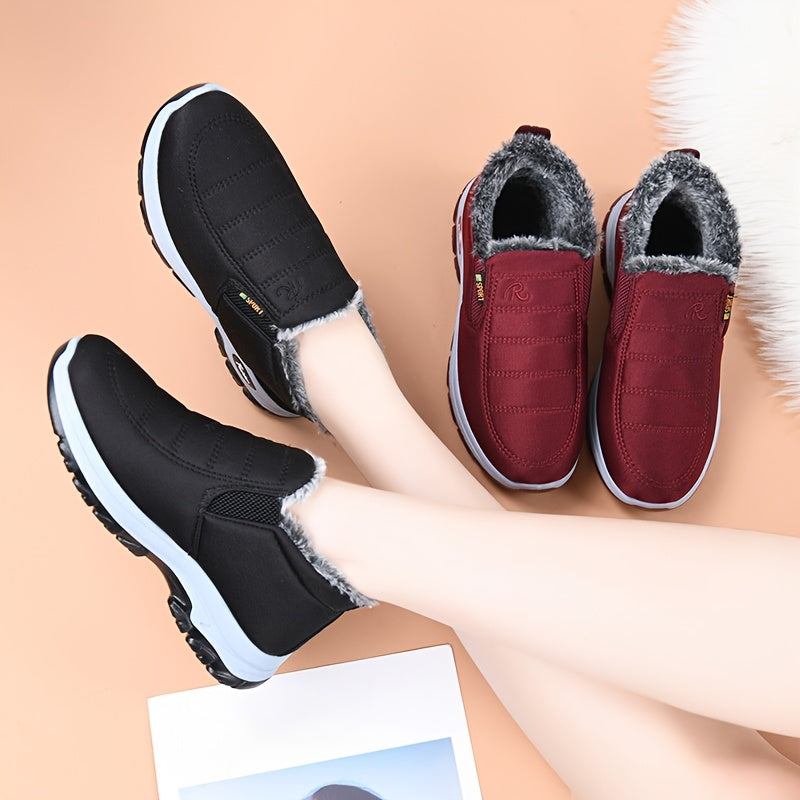 Women's Faux Fur Lined Ankle Boots Slip-On Winter Snow Casual Shoes
