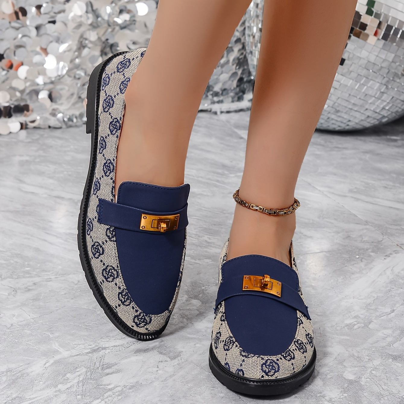 Women's Leather Loafers Four Seasons Embroidered Floral Oxford Shoes