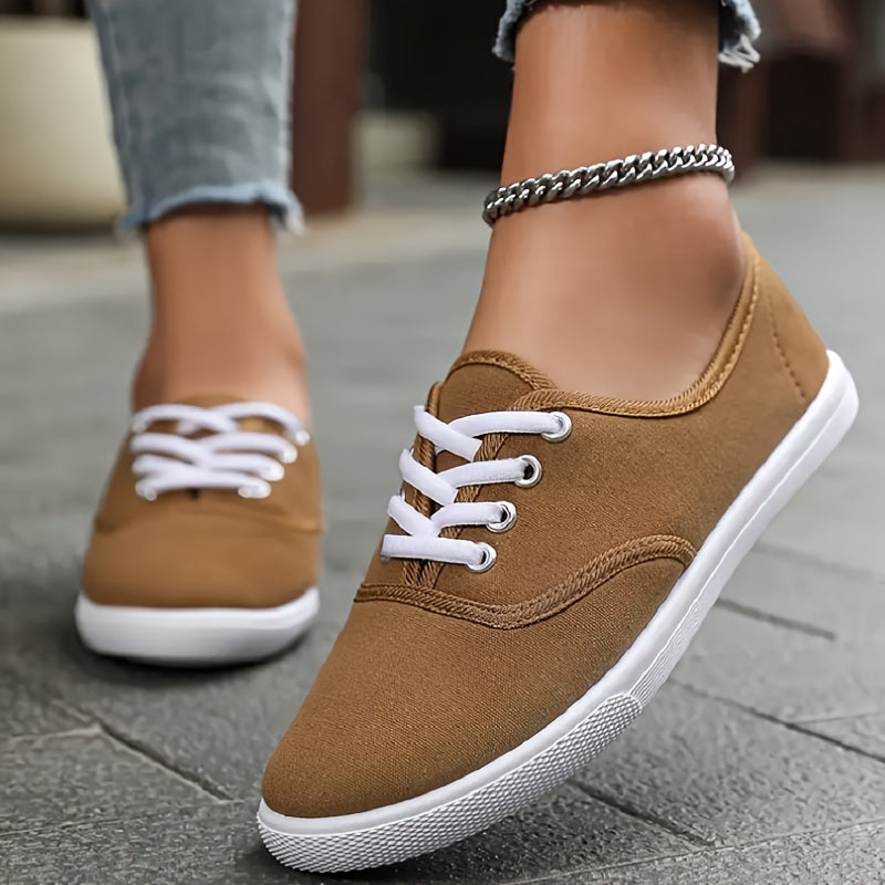 Women's Solid Color Fabric Sneakers with Round Toe for All-Season Comfort