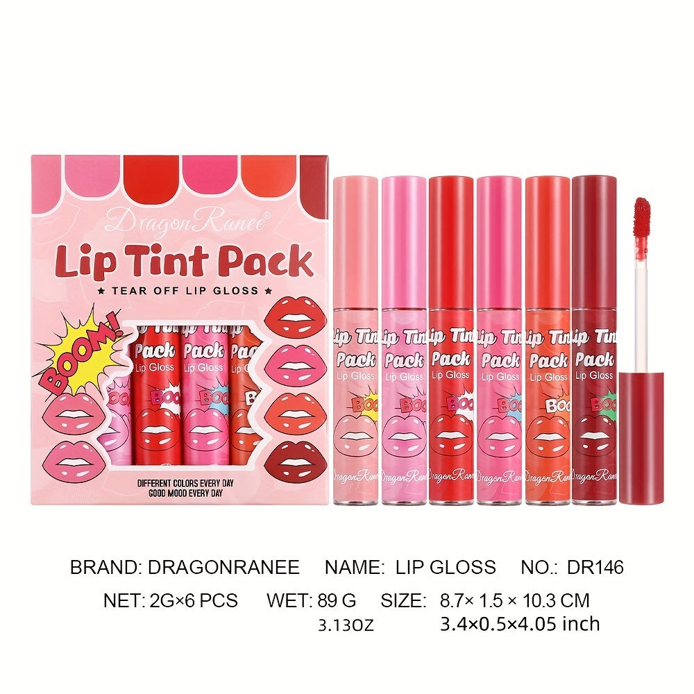 Pack de 6 piezas de tinte labial para mujer, a prueba de agua, de larga duración, tonos rojos