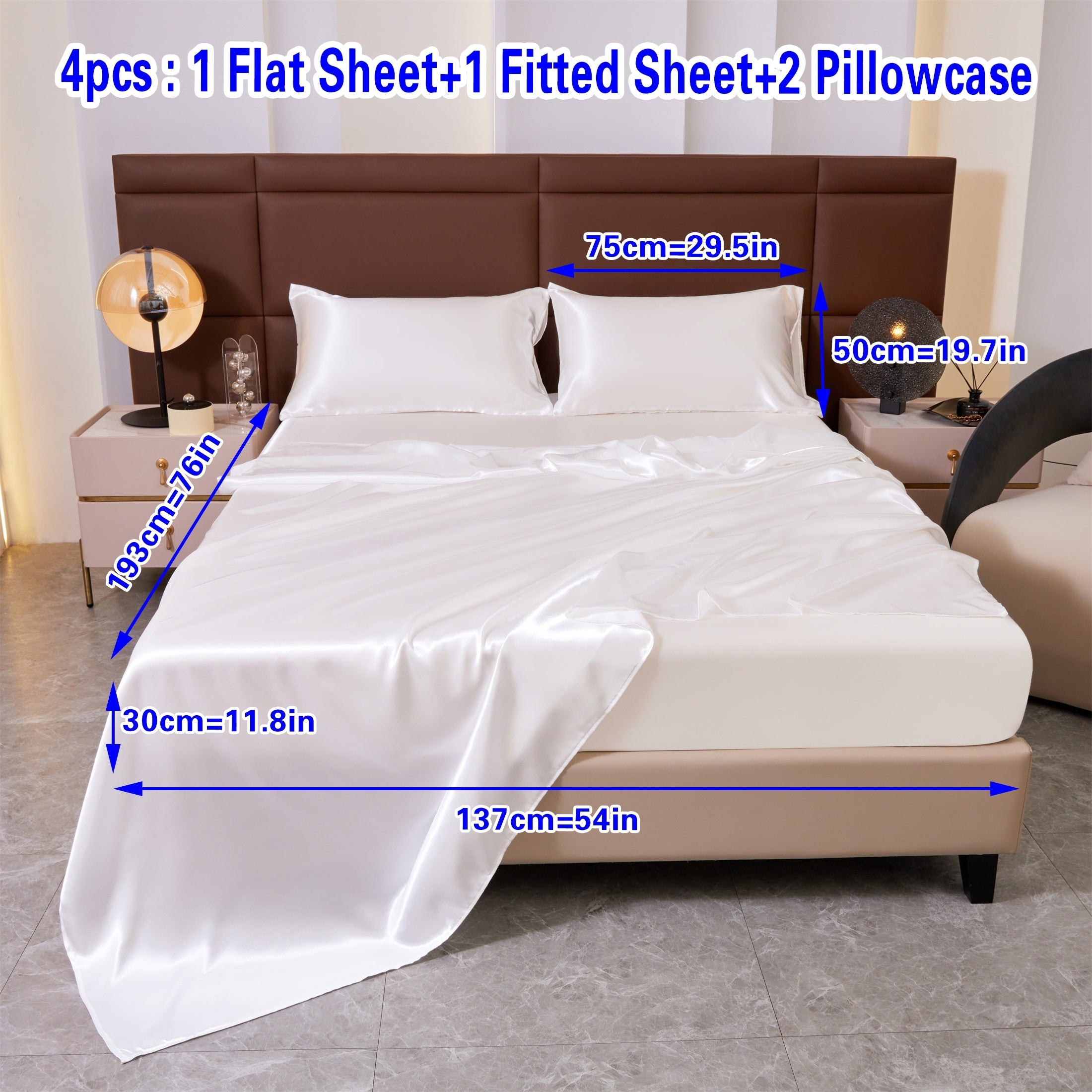 Set of Four Colored Bed Skirt, Sheet, and Pillowcase Bedding Set