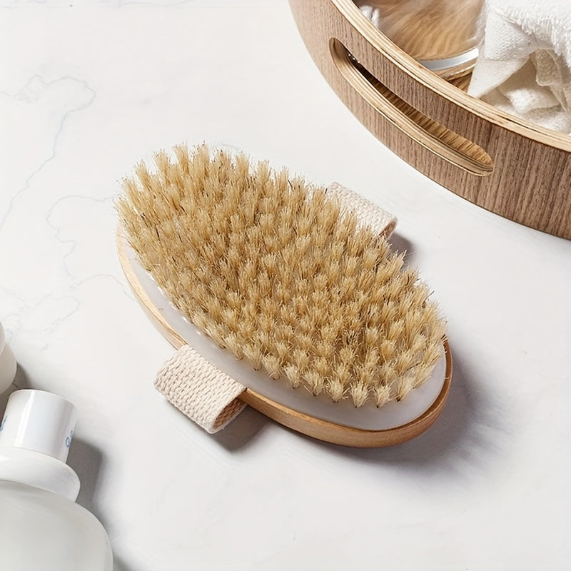 Natural Bristle Body Brush for Exfoliation Handheld Wooden Spa Massager