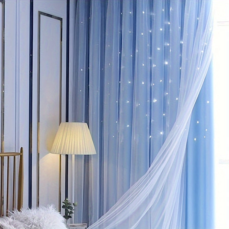 Hollow Star Curtains Two Layers Soft Breathable Fabric for Living Room Bedroom