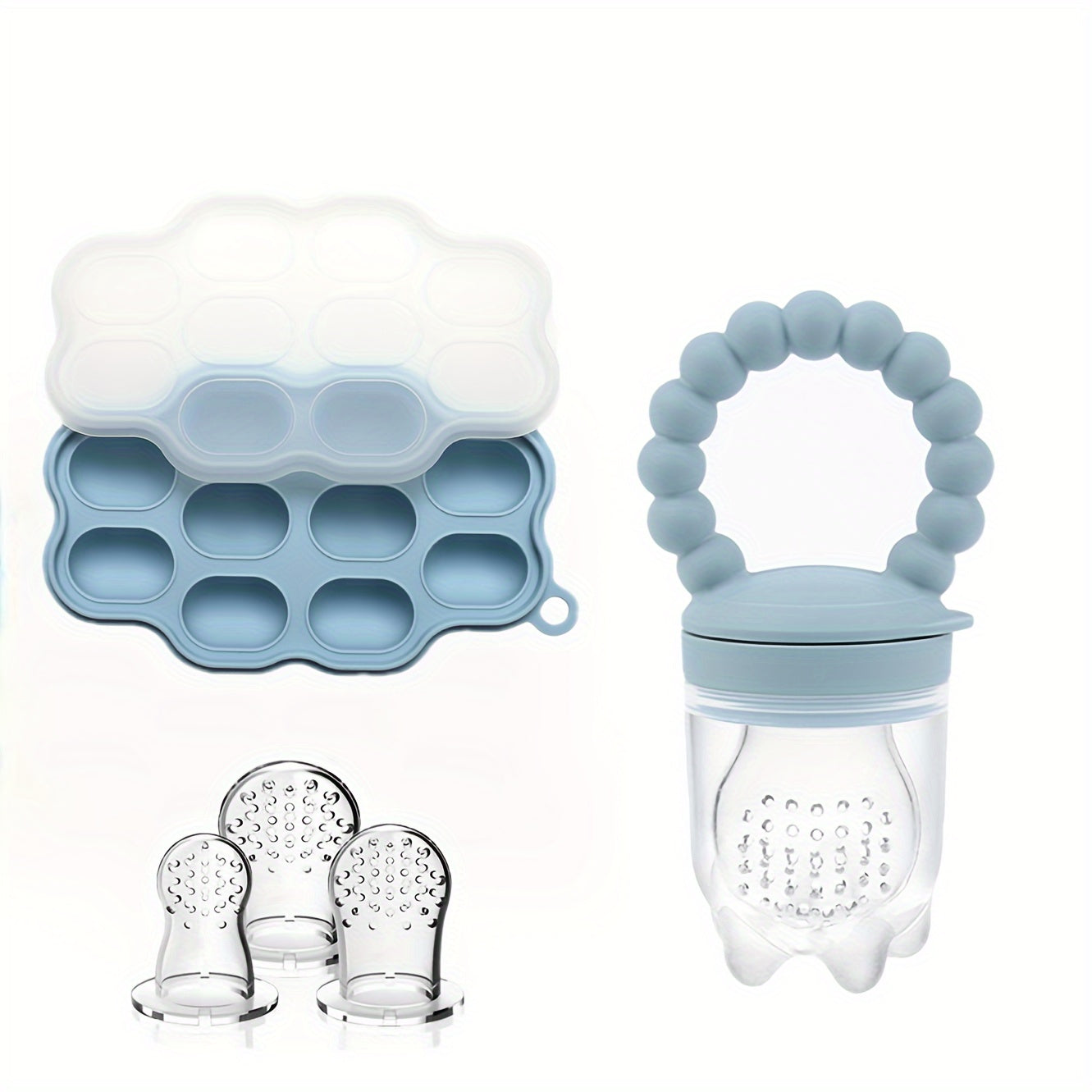 Bandeja de almacenamiento de comida para bebé de silicona con alimentador de fruta y bolsas