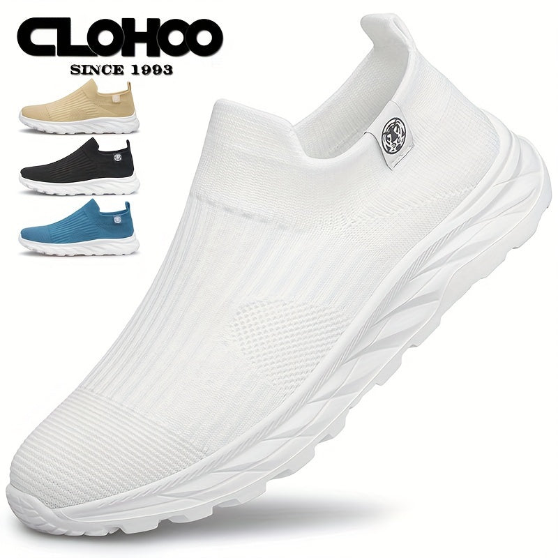 Men's Breathable Knit Slip-On Sneakers Black for Running Hiking Casual