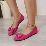 Women's Flat Ballet Shoes with Bow Light Casual Rose Red