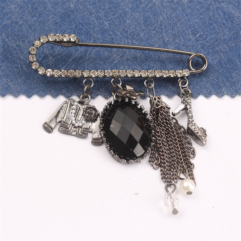 Women's Rhinestone Brooch Pin with High Heels and Coat Charms Stylish Fashion Accessory