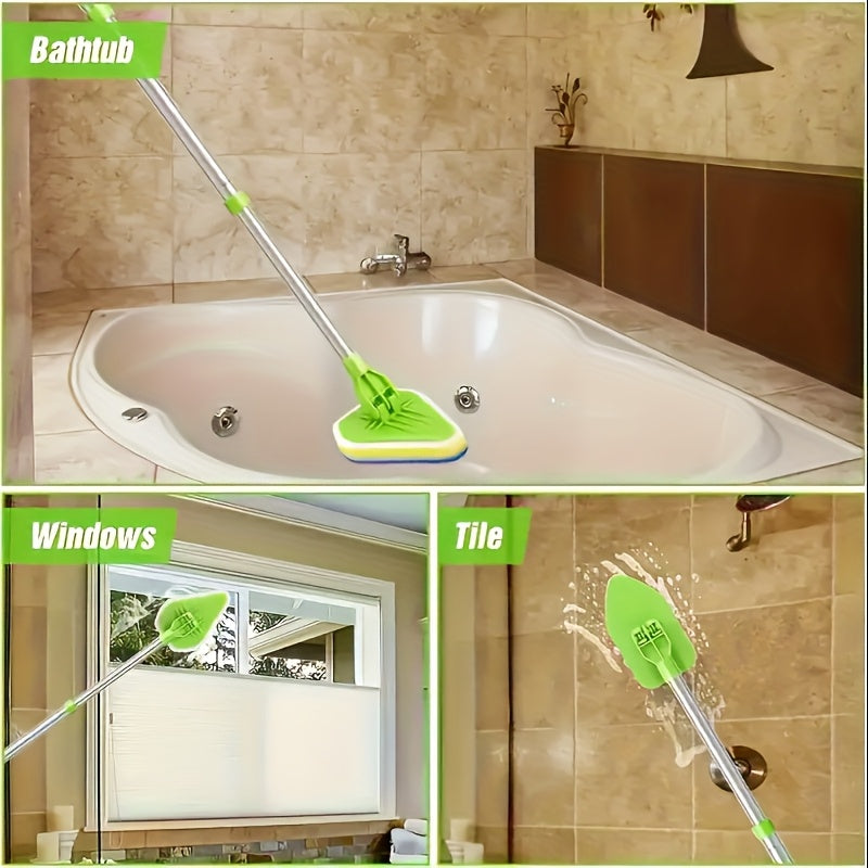 3-Piece Long-Handle Shower Cleaning Brush Set Extendable Sponge Hard Brush Bathroom Kitchen