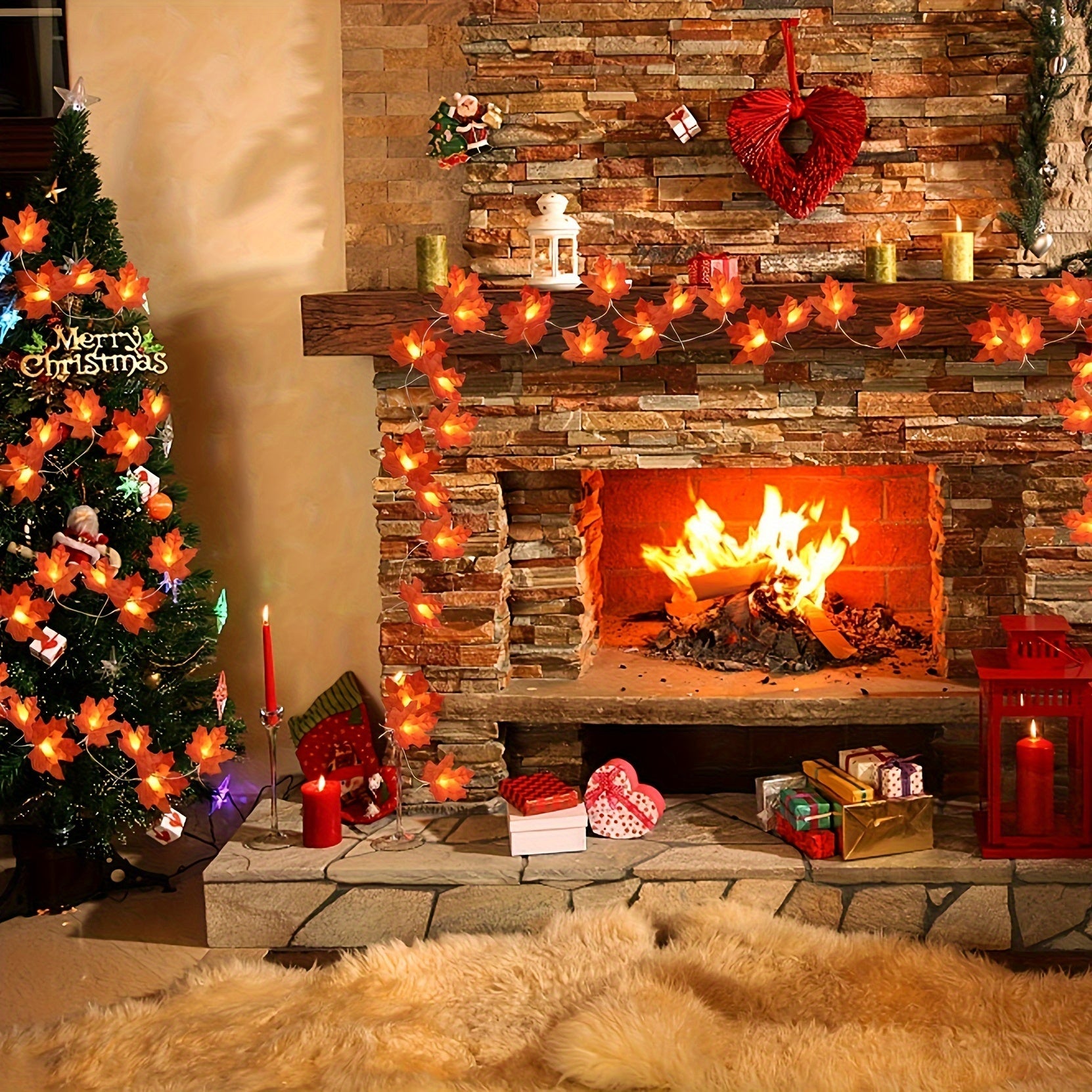 Luces de cadena LED de hoja de arce rústica de otoño para decoración de Acción de Gracias y Halloween