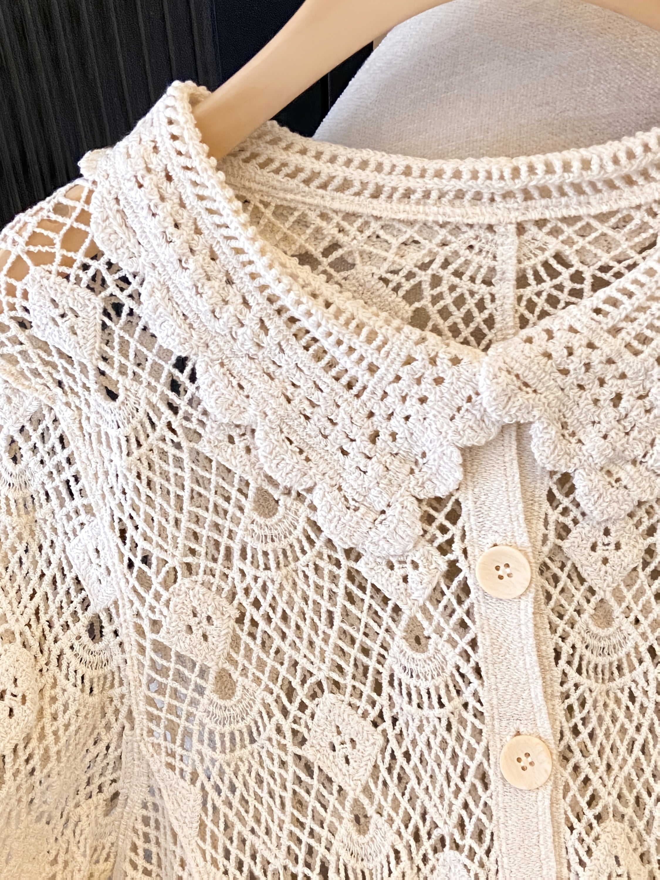 Blusa de encaje de crochet con cuello en V para mujer talla plus de manga larga primavera verano