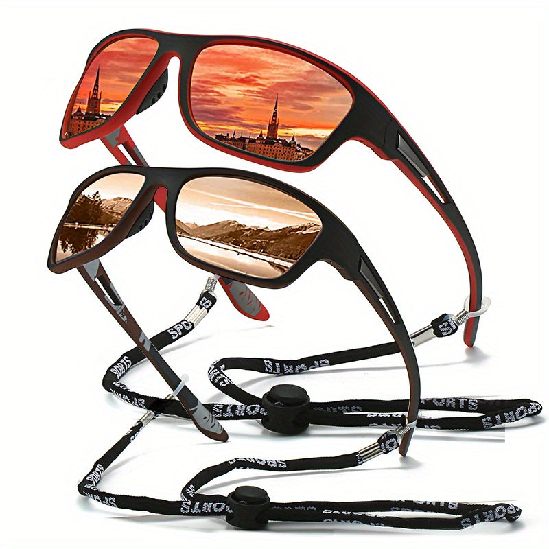 Retro Polarized Sunglasses with Strap for Men and Women for Outdoor Activities Sports Travel Driving Fishing Cycling