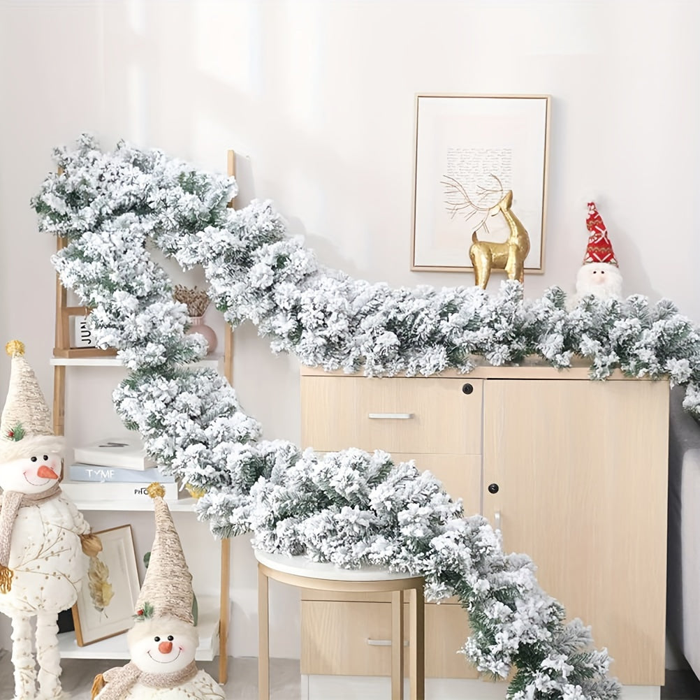 Guirnalda de Navidad con copos de nieve de 274.32cm, pino artificial con escarcha para árbol de Navidad y decoración