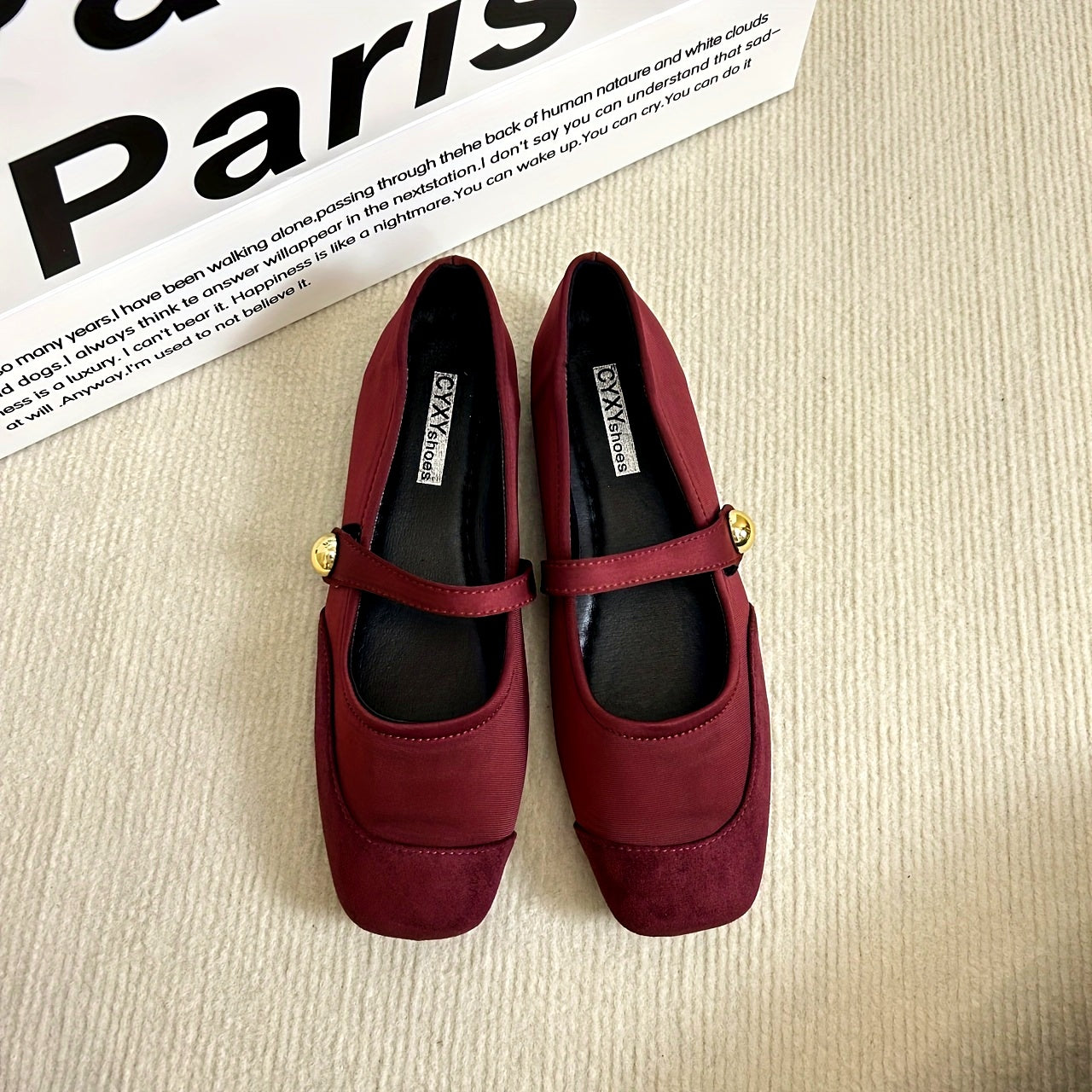 Women's Flat Shoes Square Toe Ankle Strap Lightweight Comfortable