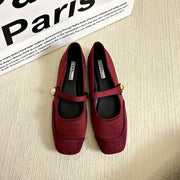 Ayollar uchun tekis poyabzal kvadrat barmoqli, bilak bog‘lamli, engil, qulay