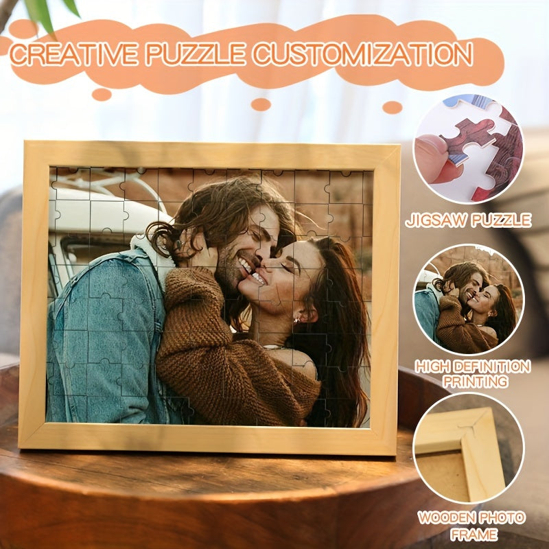 Custom Wooden Puzzle Frame for Photos DIY Building Blocks Gift for Anniversary or Home Decor