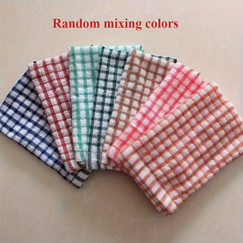 Absorbent Plaid Dish Towels Set of 5 Kitchen Cleaning Reusable Cloths