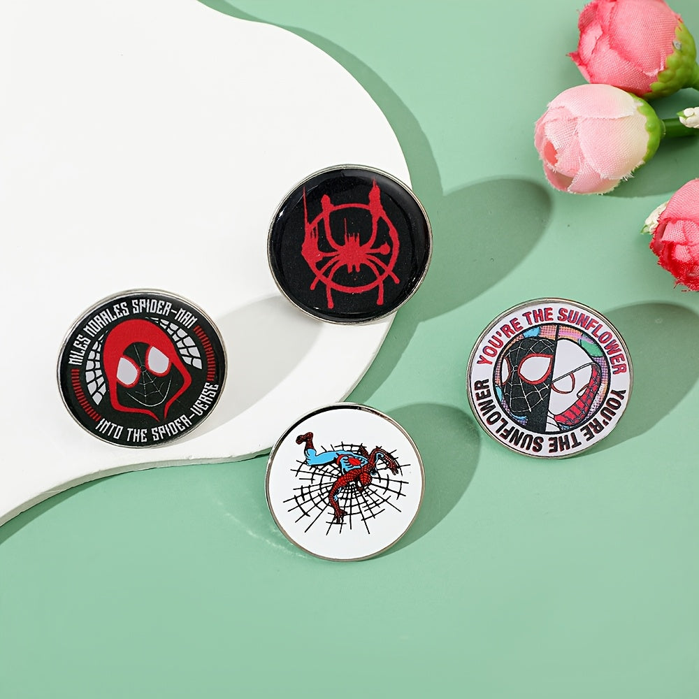 Set of 4 Spider-Man Enamel Pins Cartoon Brooches for Clothes and Bags