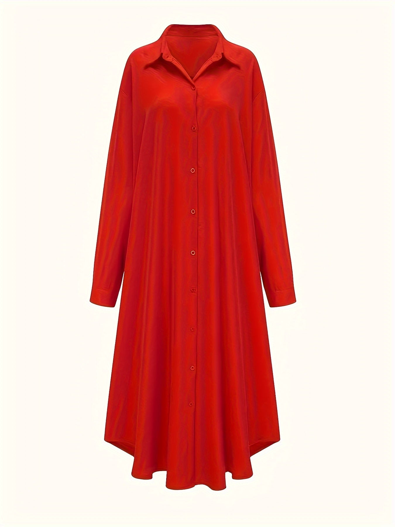 Plus Size Longline Shirt for Women Solid Color Button Front Elegant Woven Shirt