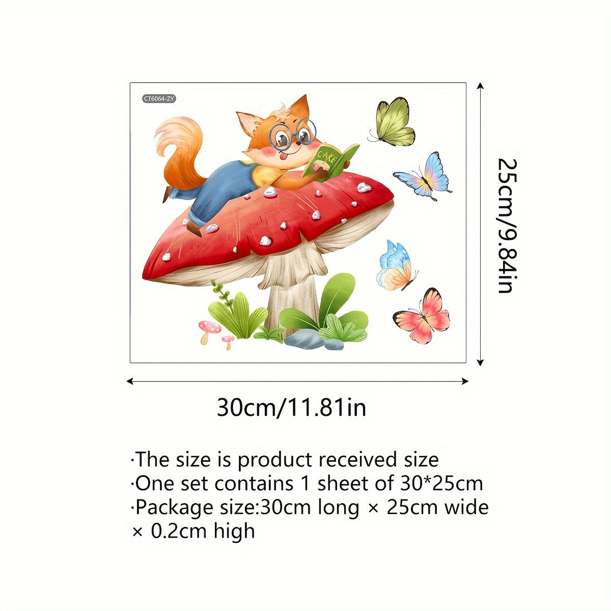 Double-Sided Window Clings Fox and Mushroom Butterfly Decor for Home