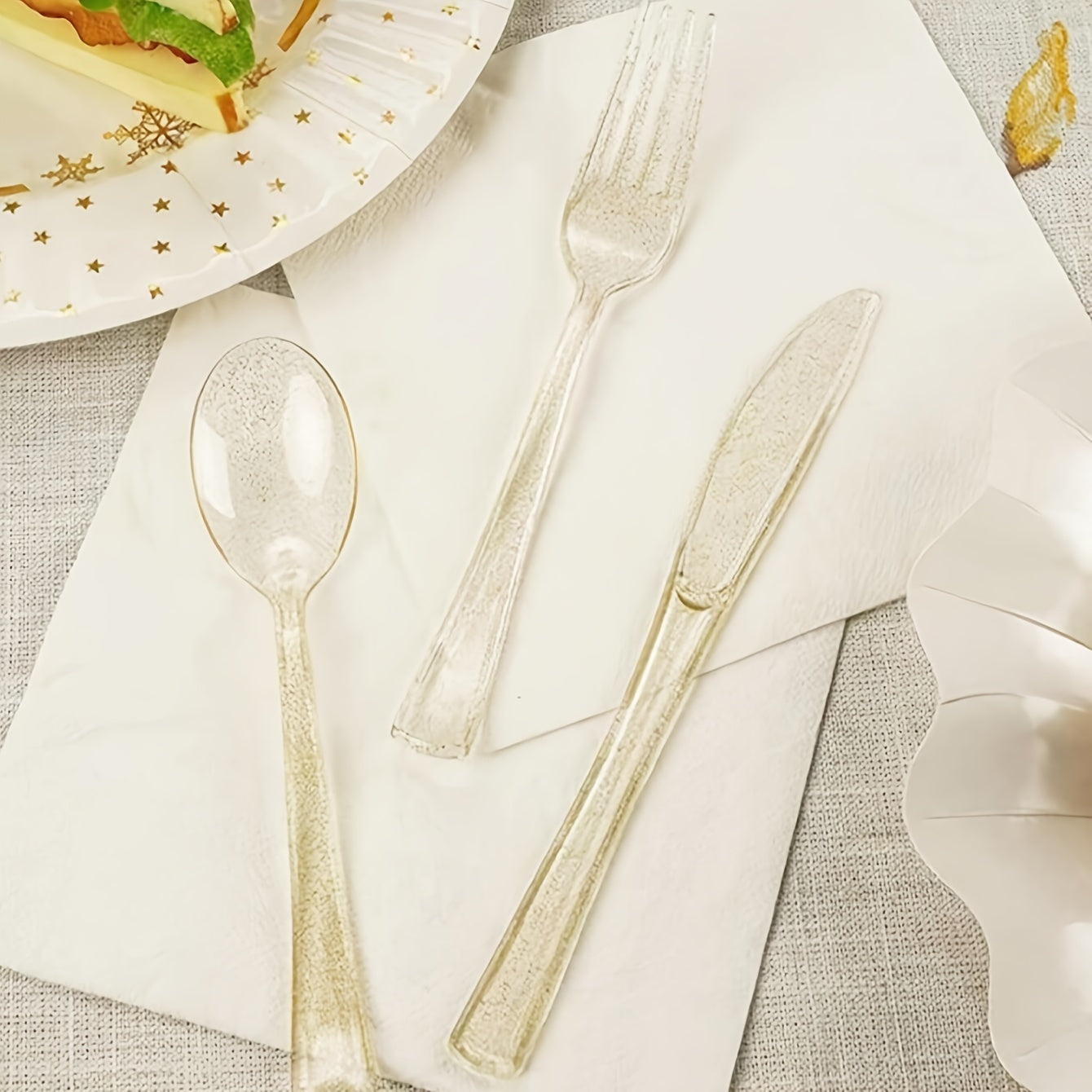 Juego de cubiertos de plástico con purpurina, 10 o 30 piezas, reutilizables, aptos para lavavajillas, para fiestas y eventos