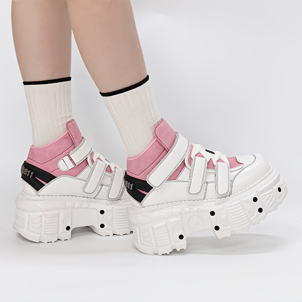 U-Double Y2K Gothic Punk Ayollar uchun Platforma Botinkalari, Yumshoq Boshli, EVA Taglik va Qisqichli Yopish, Rok Poyabzallari