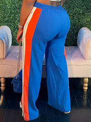 Women Wide Leg Palazzo Pants Color-Blocked Split Design Casual Summer Fashion
