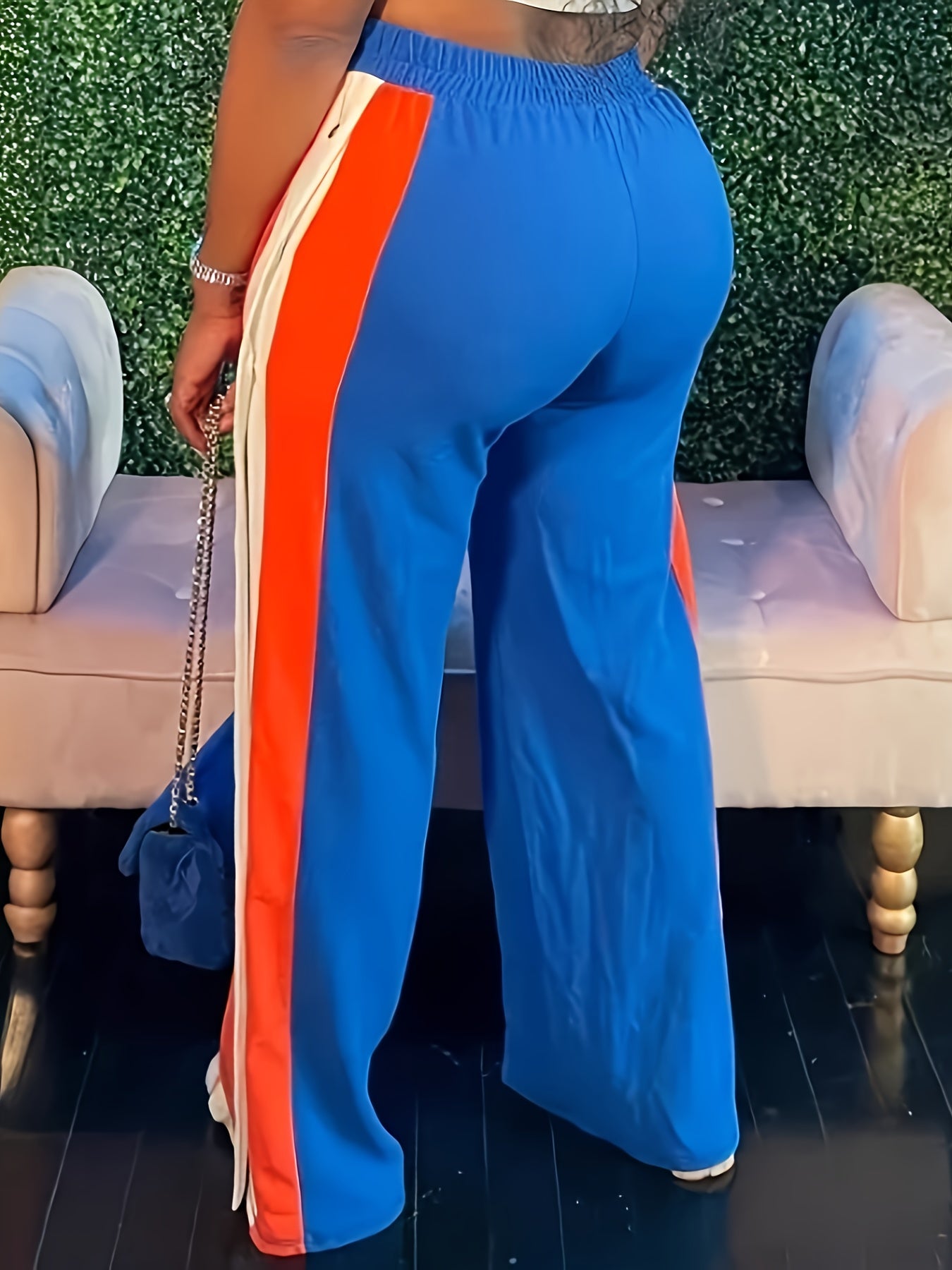 Women Wide Leg Palazzo Pants Color-Blocked Split Design Casual Summer Fashion