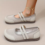 Women's Black Mary Jane Slip-On Shoes with Adjustable Strap Breathable Fabric