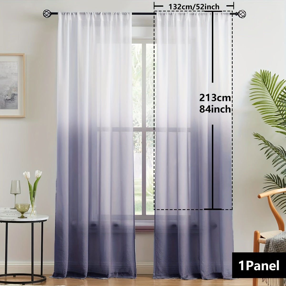 Gradient Sheer Curtains 1pc Two-Tone Top and Bottom Wear Rod Style Home Decor