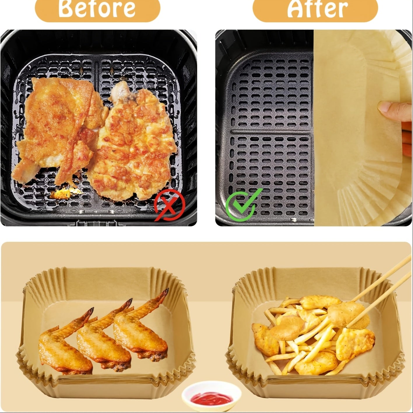 Air Fryer Baking Paper Set for Baking, Frying, Microwave Cooking, 50 Sheets