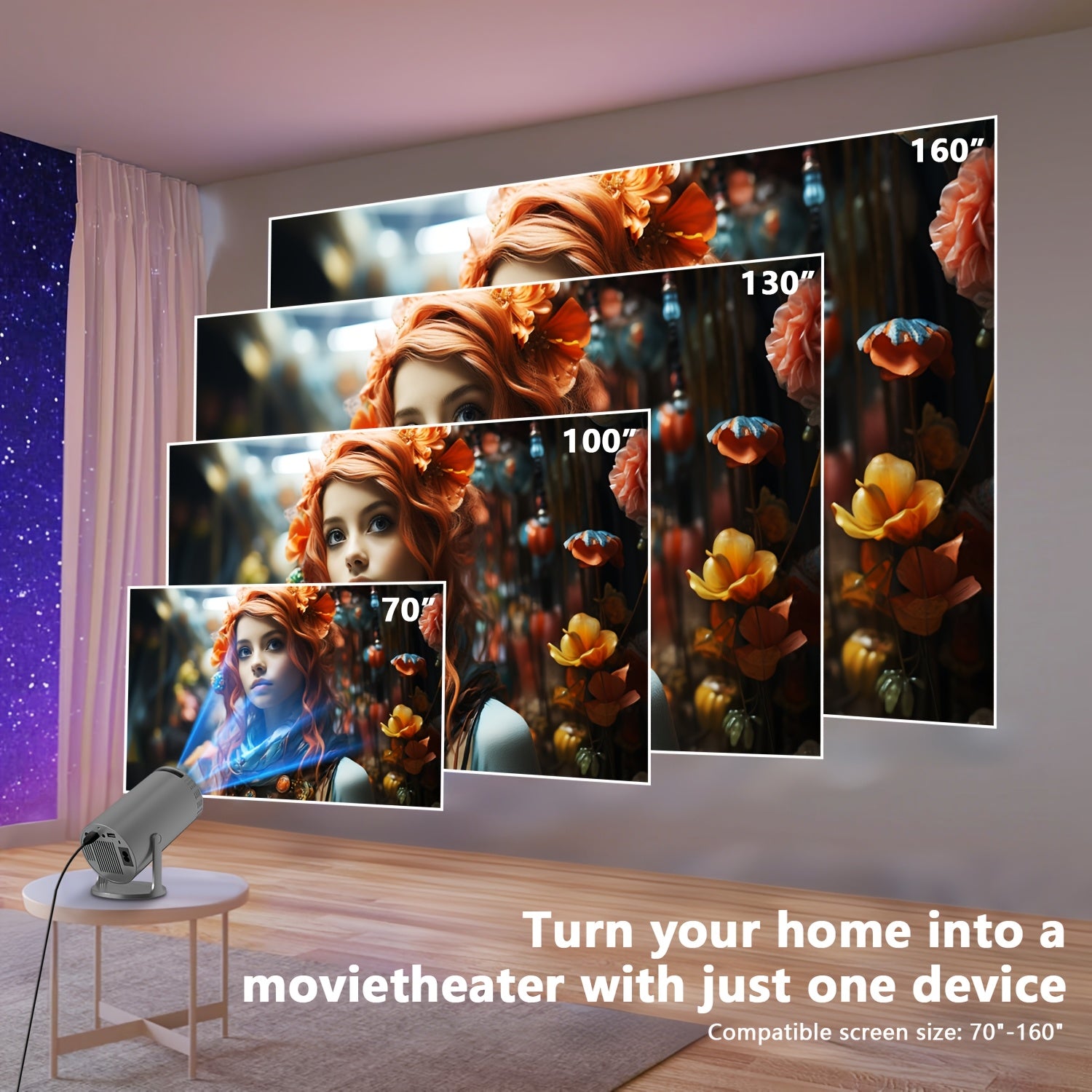 Portable HD Home Theater Projector Supports WiFi 6 Wireless 5.2